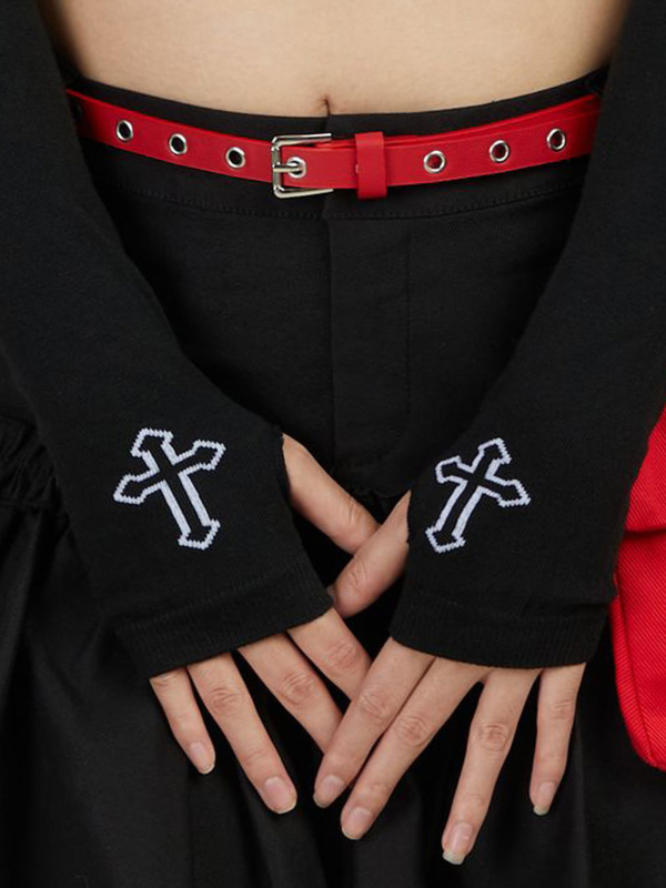 Goth Black Arm Sleeve Gloves Steampunk Rock Style Knit Gloves