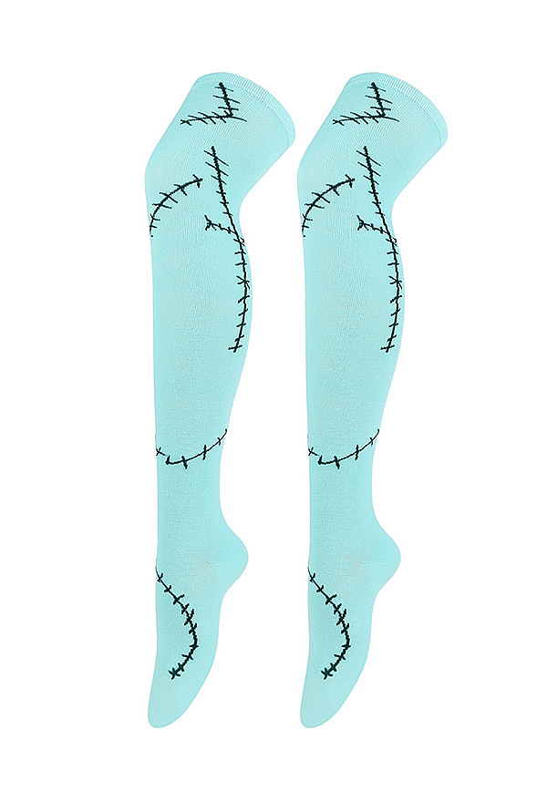 Halloween Gothic Blue Stitch Thigh-High Stockings with Arm Warmers Ragdoll Cosplay Set