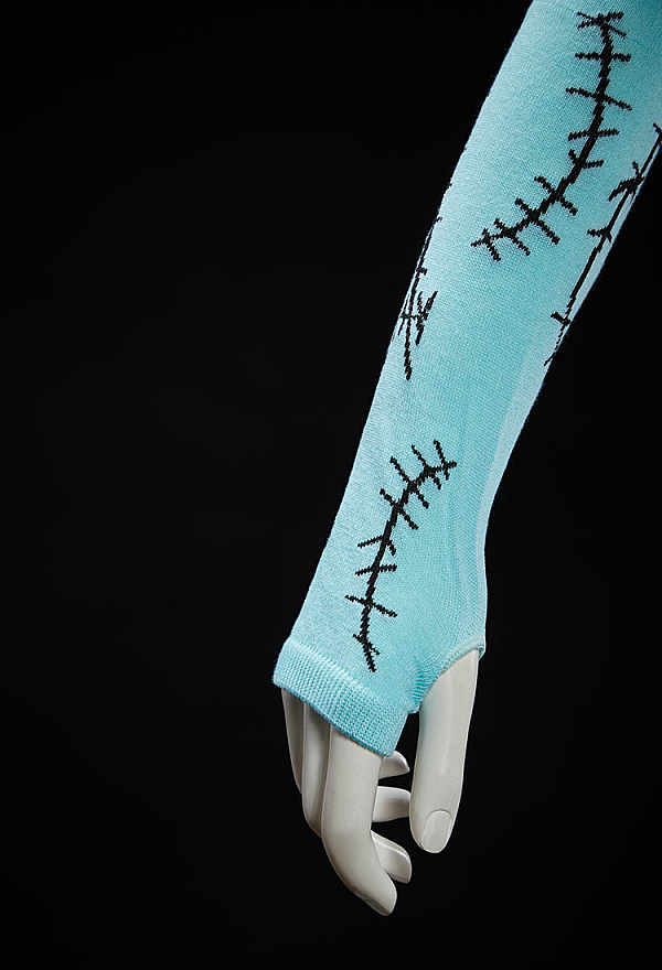 Halloween Gothic Blue Stitch Thigh-High Stockings with Arm Warmers Ragdoll Cosplay Set