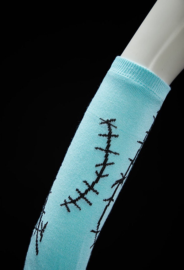 Halloween Gothic Blue Stitch Thigh-High Stockings with Arm Warmers Ragdoll Cosplay Set