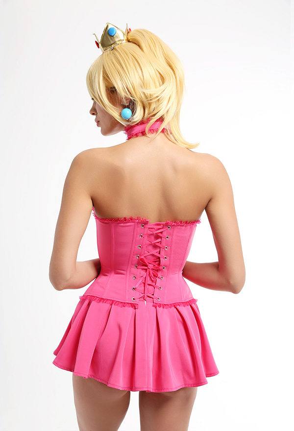 Women Halloween Pink Princess Costume with Skirt and Lace Decorations Women Halloween Pink Princess Costume with Skirt and Lace Decorations