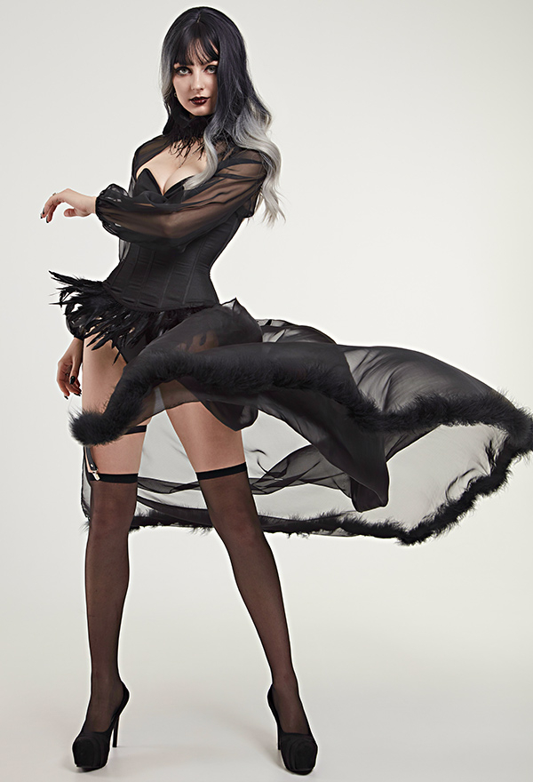 Maleficent Women Gothic Halloween Sexy Black Corset Lingerie Set with Stockings Sarong Choker Maleficent Women Gothic Halloween Sexy Black Corset Lingerie Set with Stockings Sarong Choker