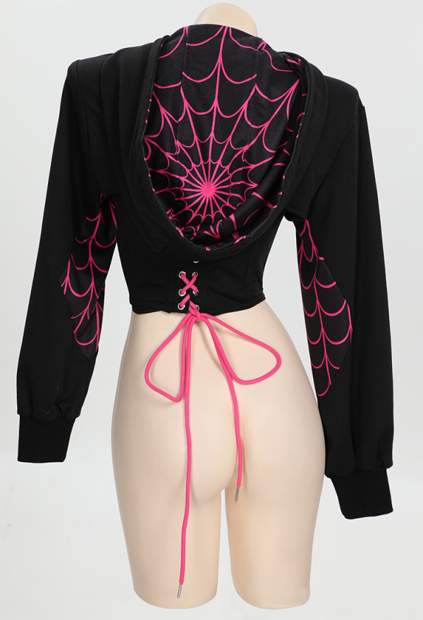Dark Spider Gothic Lace-up Corset Black Hooded Top and Corset two-piece Set Dark Spider Gothic Lace-up Corset Black Hooded Top and Corset two-piece Set