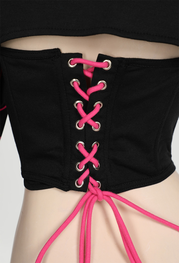 Dark Spider Gothic Lace-up Corset Black Hooded Top and Corset two-piece Set Dark Spider Gothic Lace-up Corset Black Hooded Top and Corset two-piece Set