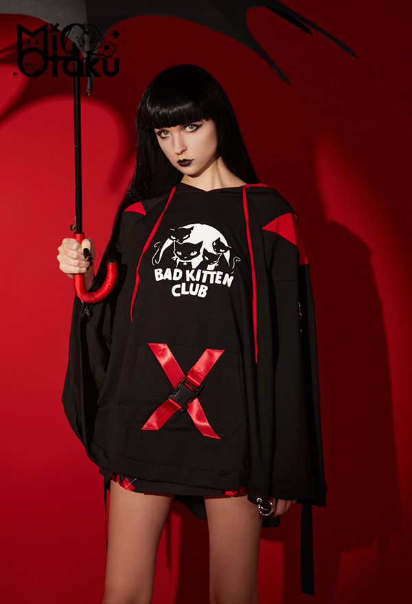 Emily the Strange Cat Ear Hooded Halloween Costume Black Bad Kitten Club Print Cloak Costume Emily the Strange Cat Ear Hooded Halloween Costume Black Bad Kitten Club Print Cloak Costume