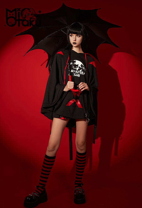 Emily the Strange Cat Ear Hooded Halloween Costume Black Bad Kitten Club Print Cloak Costume Emily the Strange Cat Ear Hooded Halloween Costume Black Bad Kitten Club Print Cloak Costume