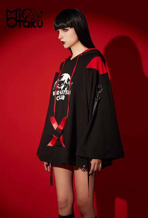 Emily the Strange Cat Ear Hooded Halloween Costume Black Bad Kitten Club Print Cloak Costume Emily the Strange Cat Ear Hooded Halloween Costume Black Bad Kitten Club Print Cloak Costume