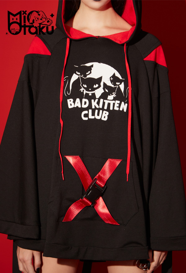 Emily the Strange Cat Ear Hooded Halloween Costume Black Bad Kitten Club Print Cloak Costume Emily the Strange Cat Ear Hooded Halloween Costume Black Bad Kitten Club Print Cloak Costume