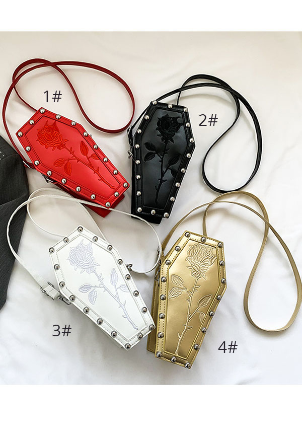 Gothic Coffin Crossbody Bag Grunge Embroidered Rivet Bag