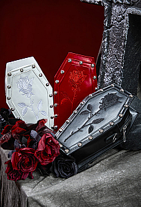Gothic Coffin Crossbody Bag Grunge Embroidered Rivet Bag