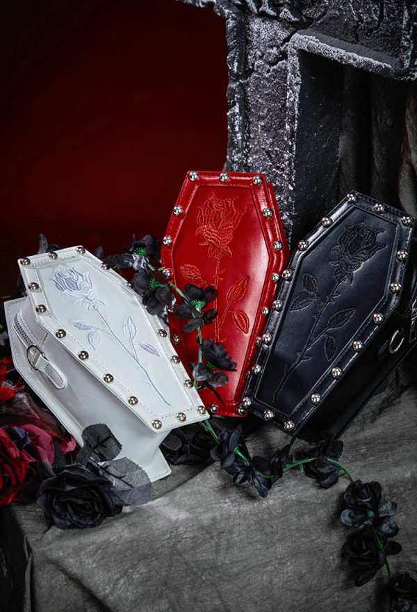 Gothic Coffin Crossbody Bag Grunge Embroidered Rivet Bag