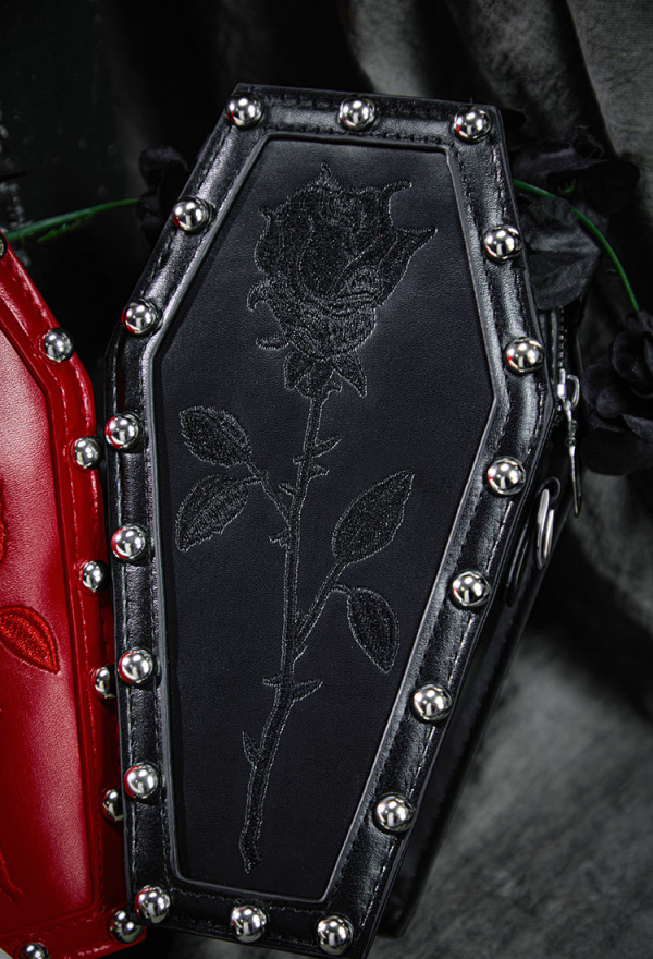 Gothic Coffin Crossbody Bag Grunge Embroidered Rivet Bag