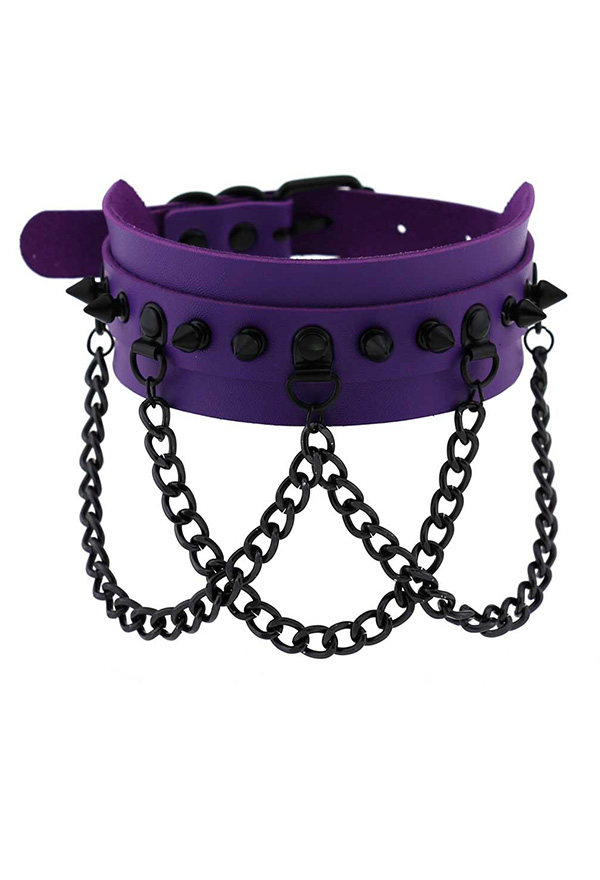 Gothic Rivet Choker Punk Style Necklace with Cross Chain