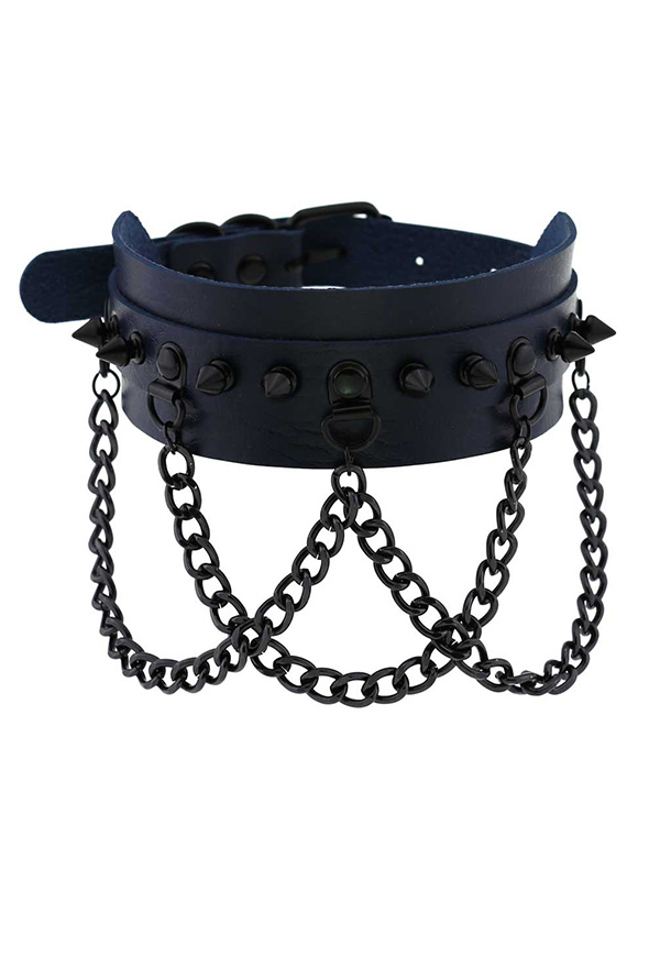 Gothic Rivet Choker Punk Style Necklace with Cross Chain