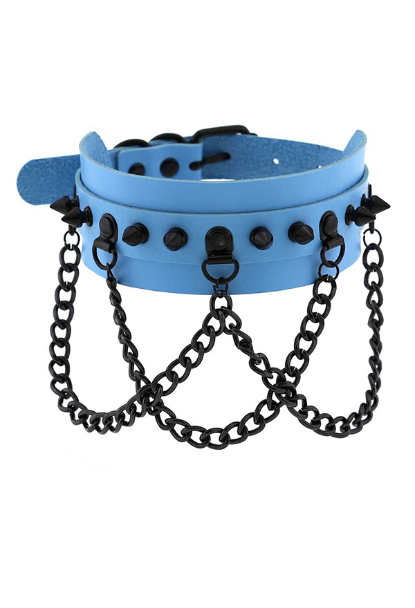 Gothic Rivet Choker Punk Style Necklace with Cross Chain