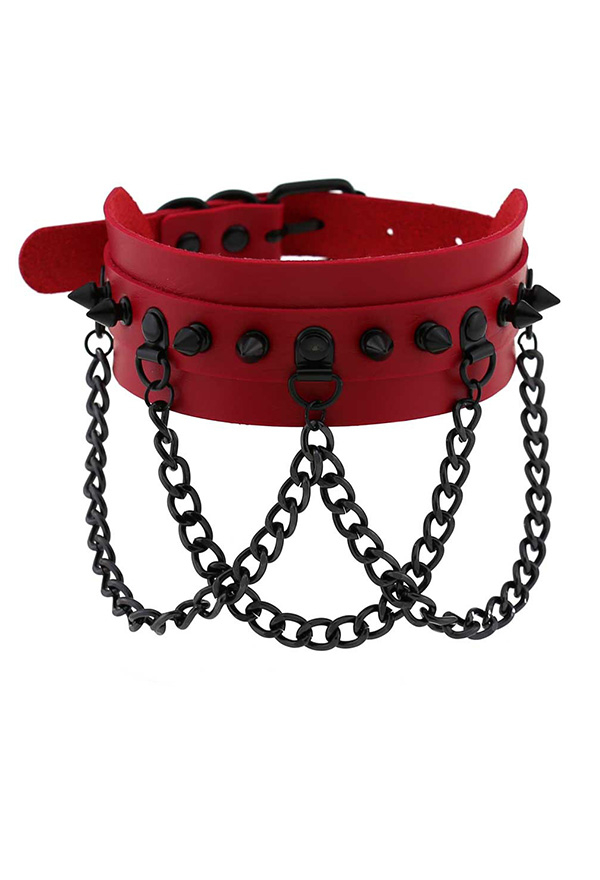 Gothic Rivet Choker Punk Style Necklace with Cross Chain