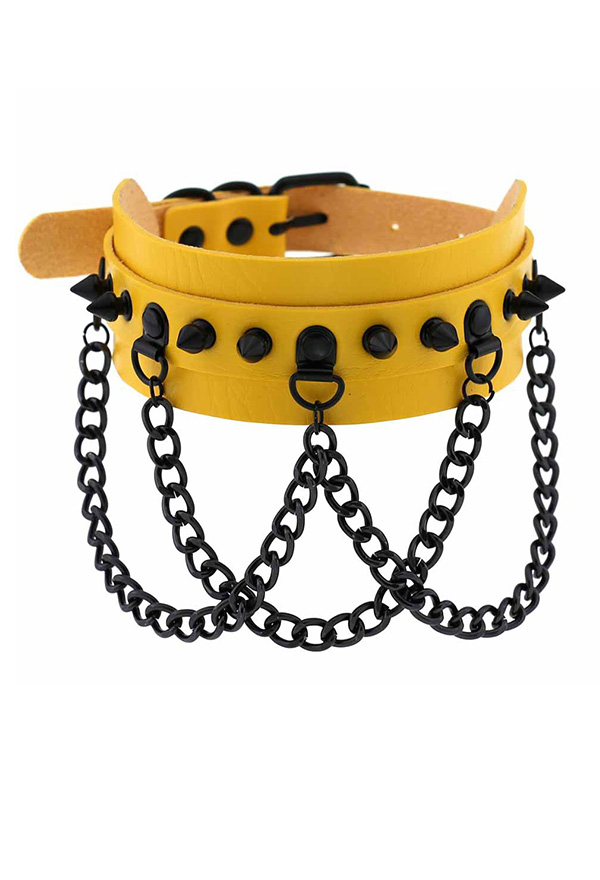 Gothic Rivet Choker Punk Style Necklace with Cross Chain