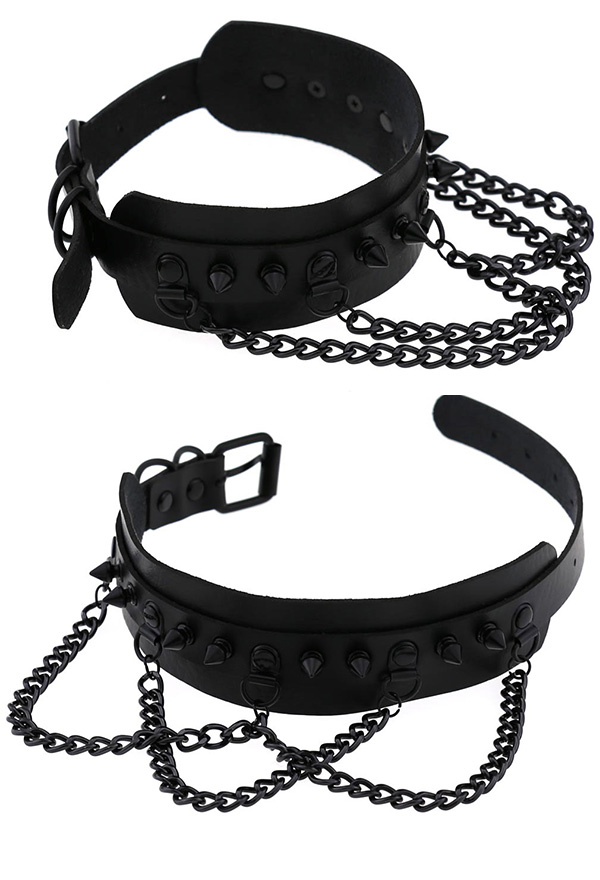 Gothic Rivet Choker Punk Style Necklace with Cross Chain