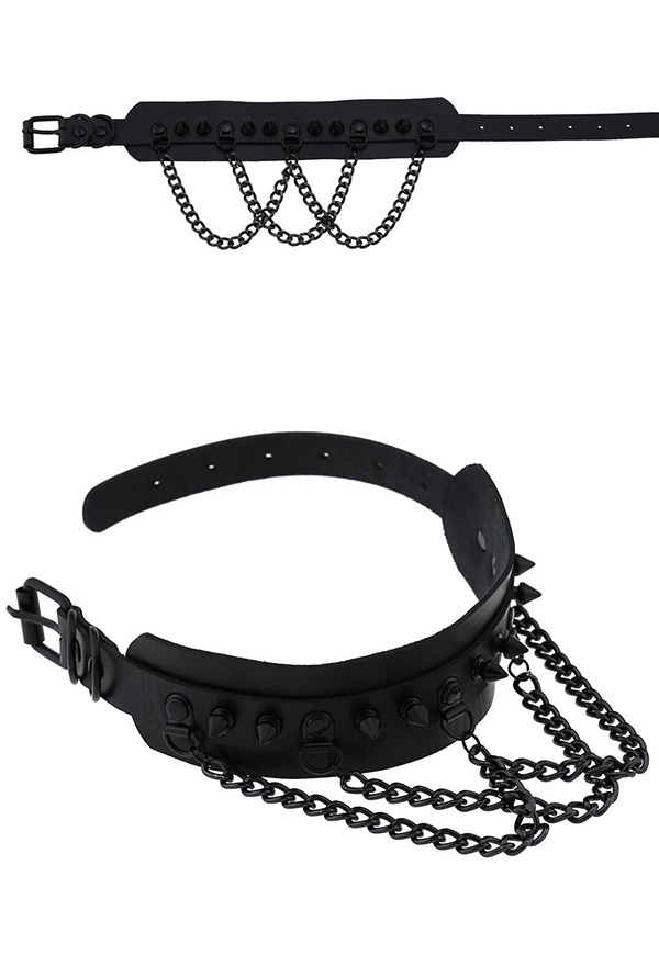 Gothic Rivet Choker Punk Style Necklace with Cross Chain
