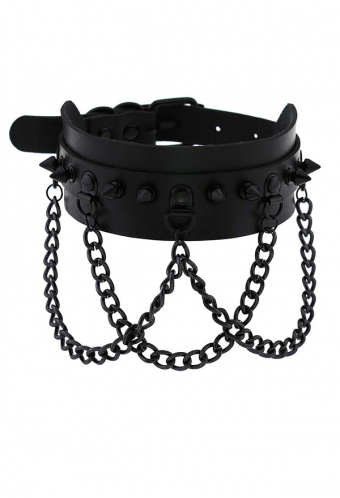 Gothic Rivet Choker Punk Style Necklace with Cross Chain