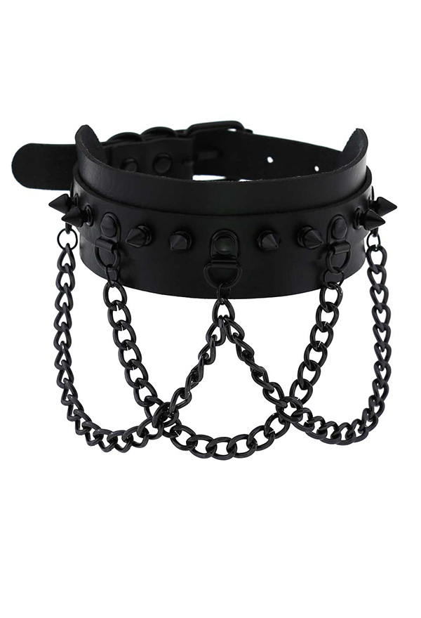 Gothic Rivet Choker Punk Style Necklace with Cross Chain