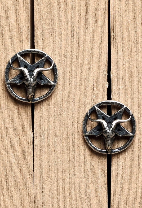 Gothic Goat Head Pentagram Earrings in Retro Punk Style Sterling Silver Earrings
