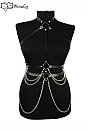 Meowcos.com Gothic Punk Harness Belt Dark Style Black Faux Leather Waist Chain Belt with Metal Chain Pendant