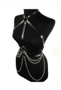 Meowcos.com Gothic Punk Harness Belt Dark Style Black Faux Leather Waist Chain Belt with Metal Chain Pendant