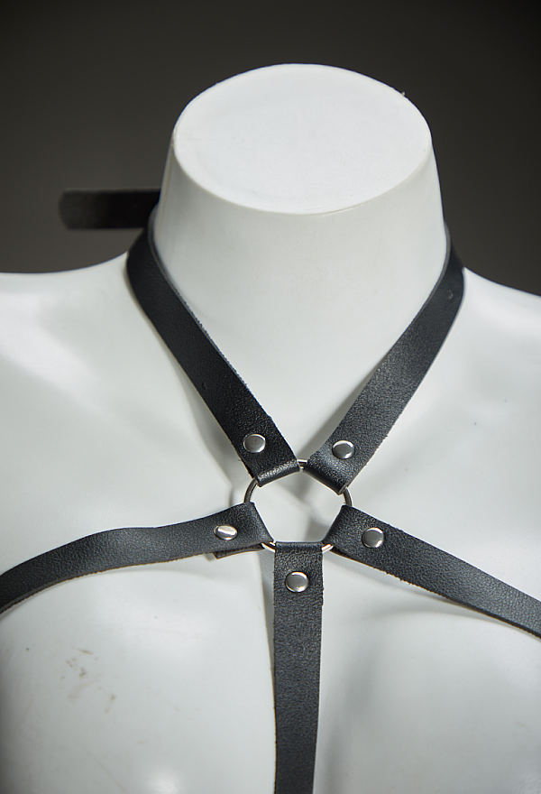 Meowcos.com Gothic Punk Harness Belt Dark Style Black Faux Leather Waist Chain Belt with Metal Chain Pendant