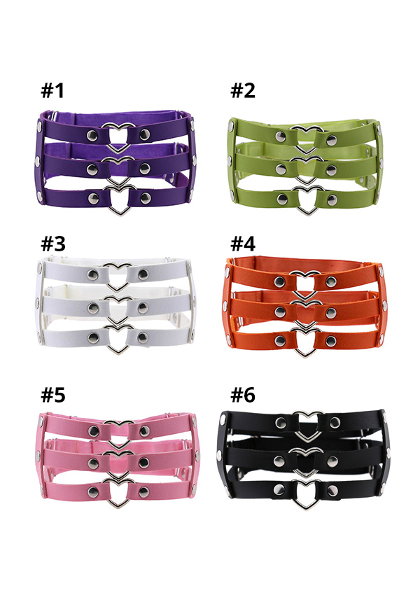 Gothic Hollow Heart Leg Harness Punk Style PU Leather Three Row Leg Harness