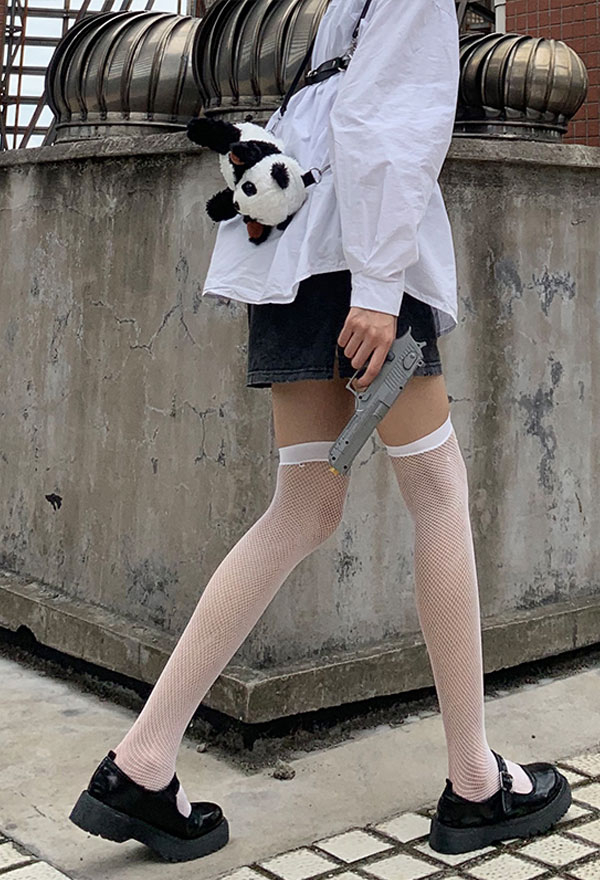 Gothic Fishnet Thigh High Socks Punk Style Polyester Sexy Hollow Mesh Long Stockings for Halloween