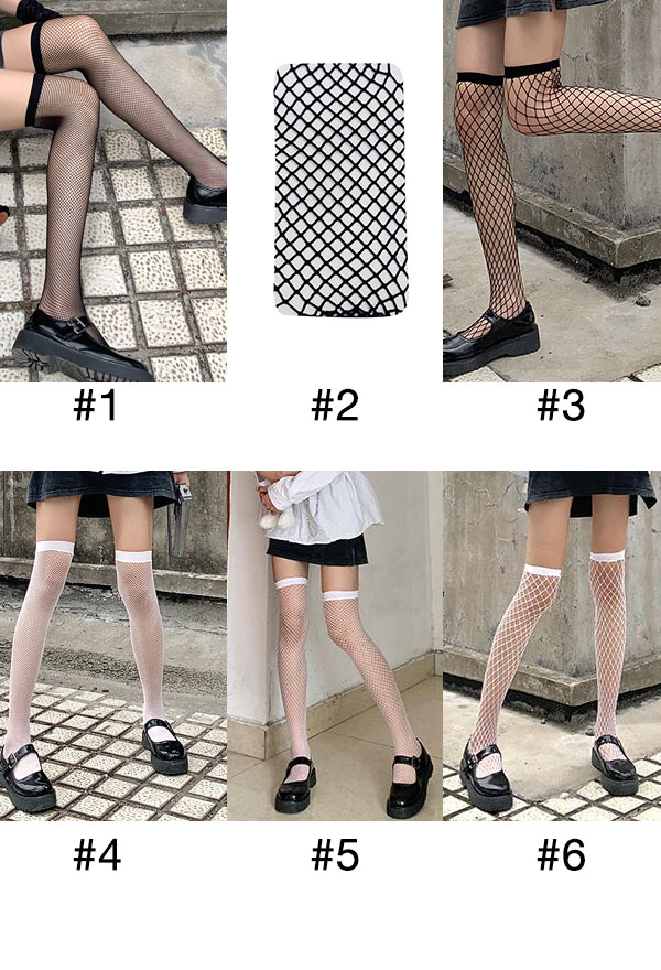 Gothic Fishnet Thigh High Socks Punk Style Polyester Sexy Hollow Mesh Long Stockings for Halloween