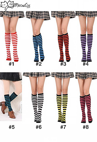Meowcos.com E-girl Fashion Stripe Knee High Socks School Style Polyester Stockings Leg Warmer