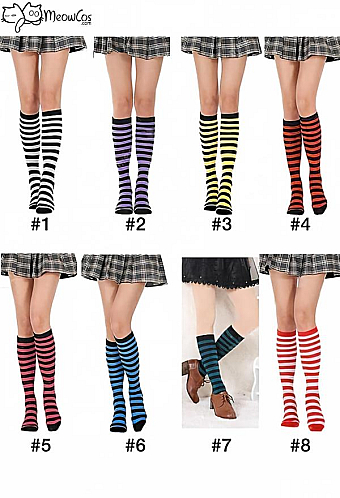 Meowcos.com E-girl Fashion Stripe Knee High Socks School Style Polyester Stockings Leg Warmer