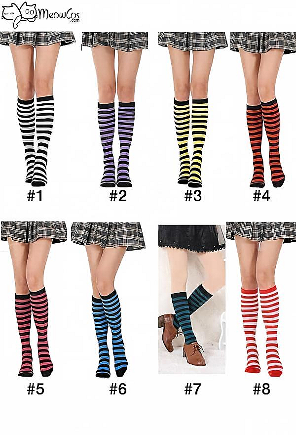 Meowcos.com E-girl Fashion Stripe Knee High Socks School Style Polyester Stockings Leg Warmer