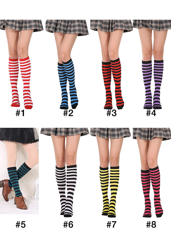 Meowcos.com E-girl Fashion Stripe Knee High Socks School Style Polyester Stockings Leg Warmer