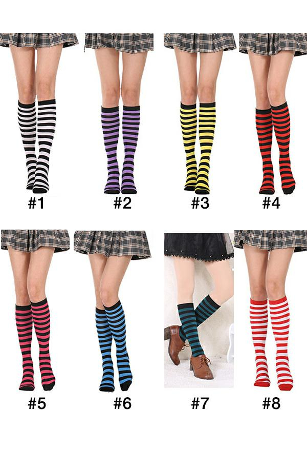 E-girl Fashion Stripe Knee High Socks School Style Polyester Stockings Leg Warmer