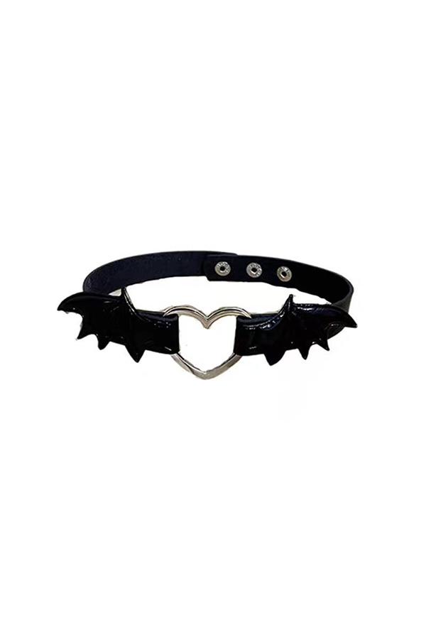 Gothic Halloween Black Heart Wings PU Choker Dark Style Adjustable Choker
