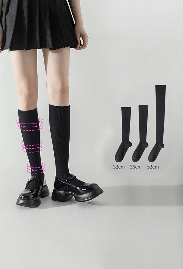 Gothic Black Calf Socks Fall and Winter JK Elastic Mid-calf Socks