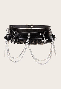 Gothic Black Chain Waistband Dark Hip-hop Punk Style Lace Patchwork Waistband