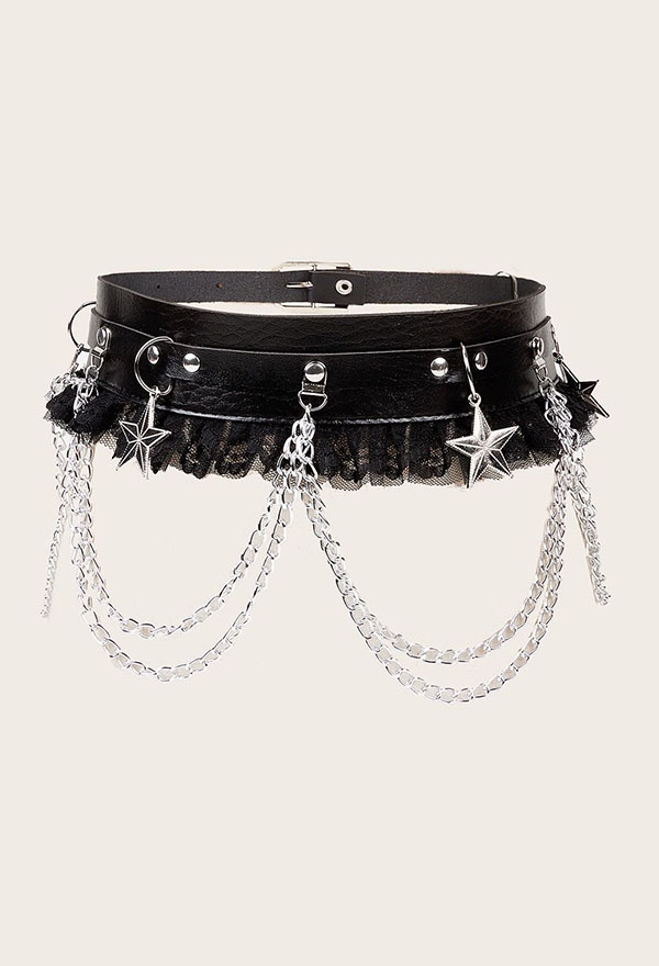 Gothic Black Chain Waistband Dark Hip-hop Punk Style Lace Patchwork Waistband