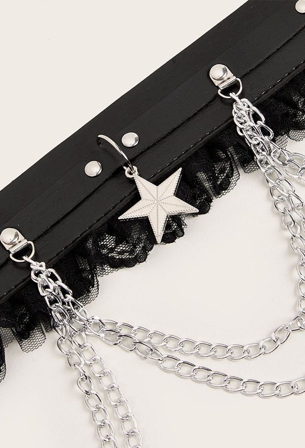 Gothic Black Chain Waistband Dark Hip-hop Punk Style Lace Patchwork Waistband