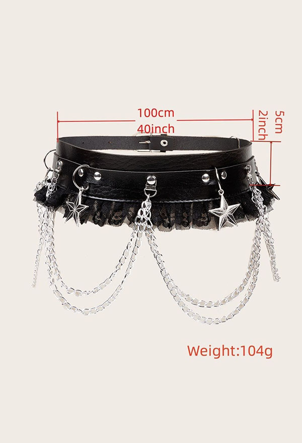 Gothic Black Chain Waistband Dark Hip-hop Punk Style Lace Patchwork Waistband
