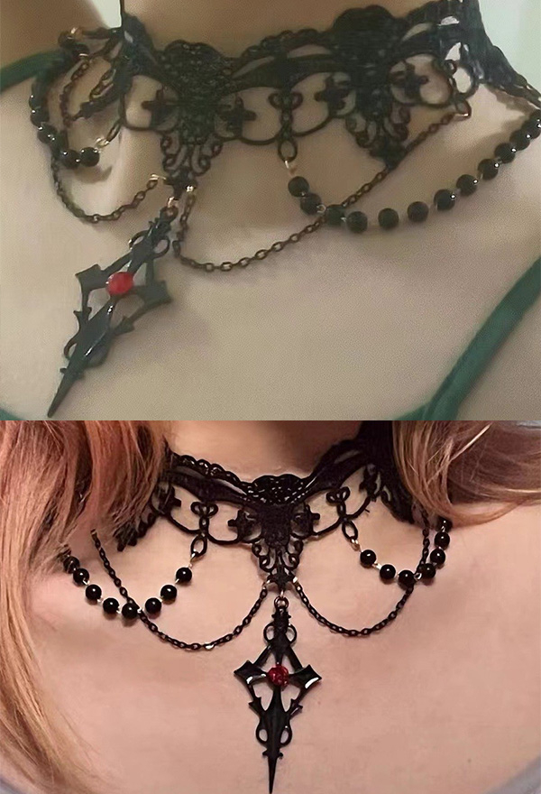 Gothic Halloween Black Lace Necklace Dark Lolita Style Choker