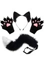 Halloween Cute Plush Cat Fox Ears Headband with Paws and Tail Set