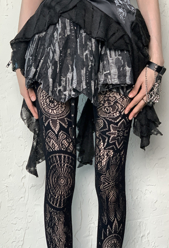 Gothic Black Vintage Pattern High-Waisted Pantyhose Dark Style Stockings