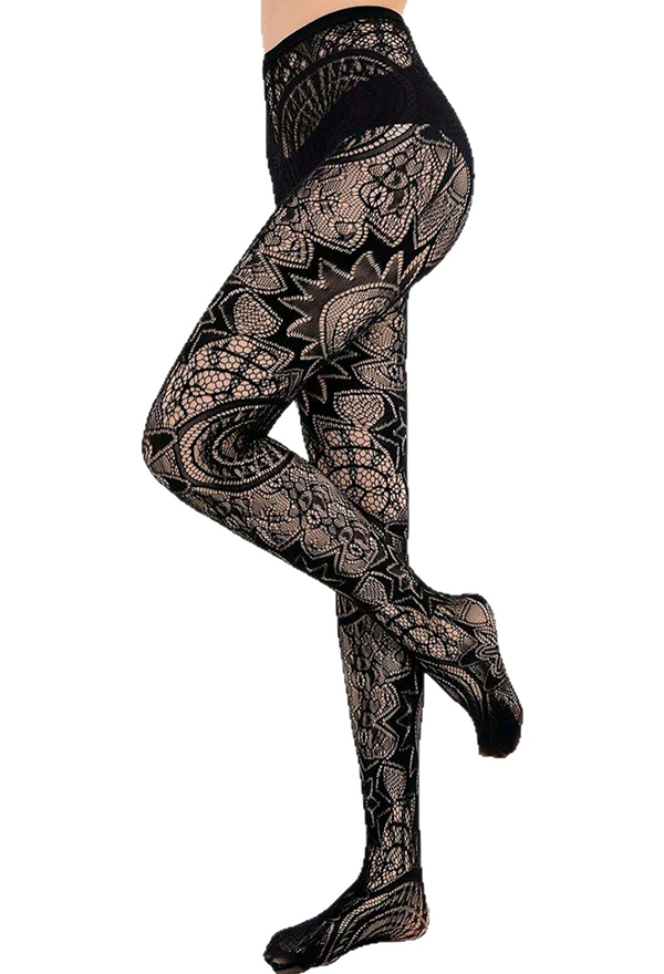 Gothic Black Vintage Pattern High-Waisted Pantyhose Dark Style Stockings