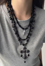 Gothic Black Layered Beaded Necklace Dark Punk Style Cross Necklace