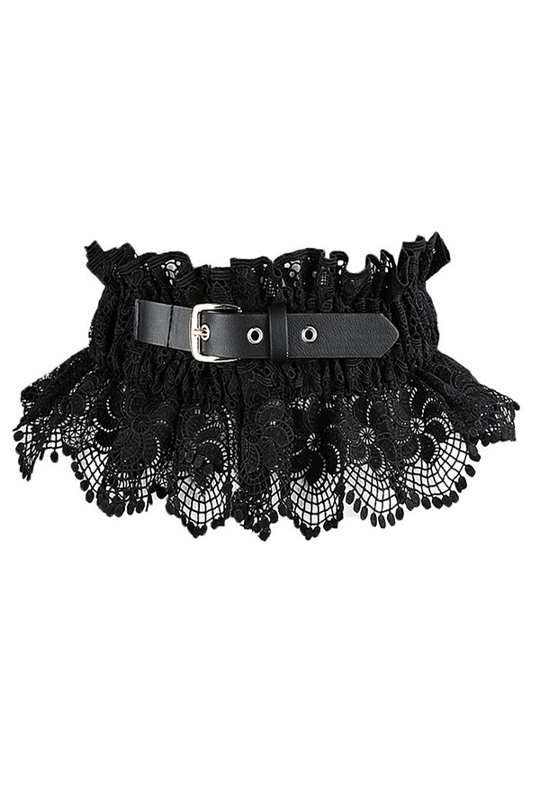 Gothic Black Lace Waistband Adjustable Elastic Lace Belt