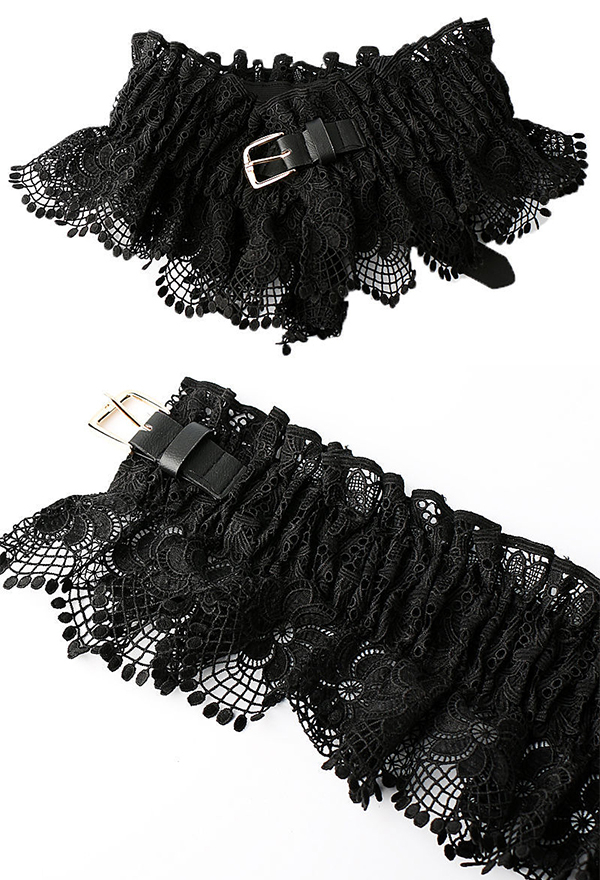 Gothic Black Lace Waistband Adjustable Elastic Lace Belt